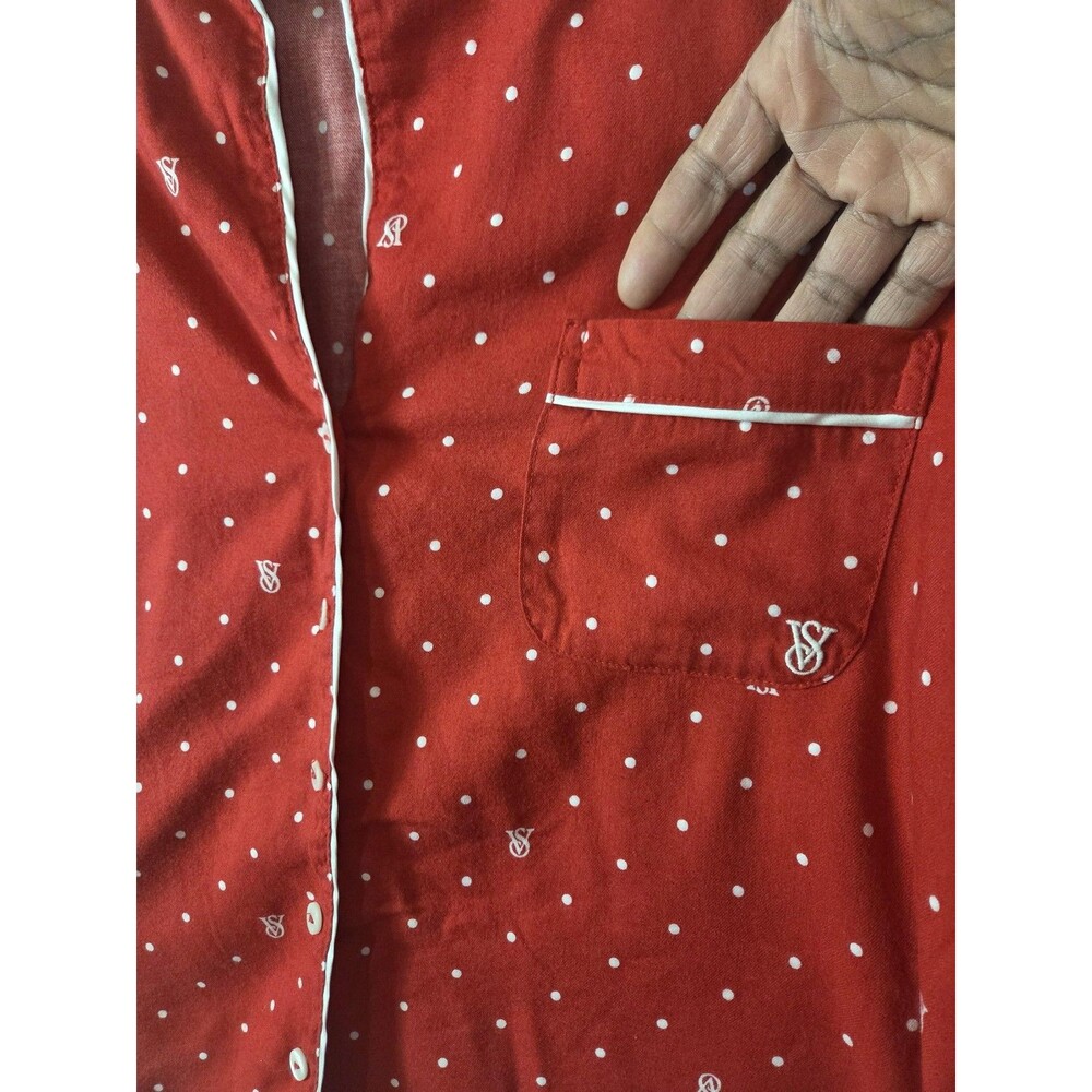 Victoria's Secret Pajama Set Womens L Red Polka Dot Button Front Logo Sleepwear - Picture 4 of 16